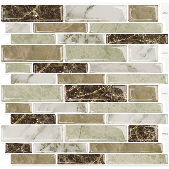 DEWOO 10 Sheets Peel and Stick Tile Backsplash, Stick on Wall Tiles, Self Adhesive Tile Sticker for Kitchen Backsplash and Bathroom(12"x12",Brown Marble)