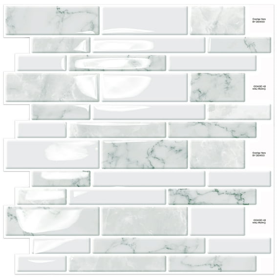 DEWOO 10-Sheet Peel and Stick Kitchen Backsplash Tiles, 12"x12" Self-Adhesive Marble Multicolor Wall Tiles for Kitchen and Bathroom(White Marble)