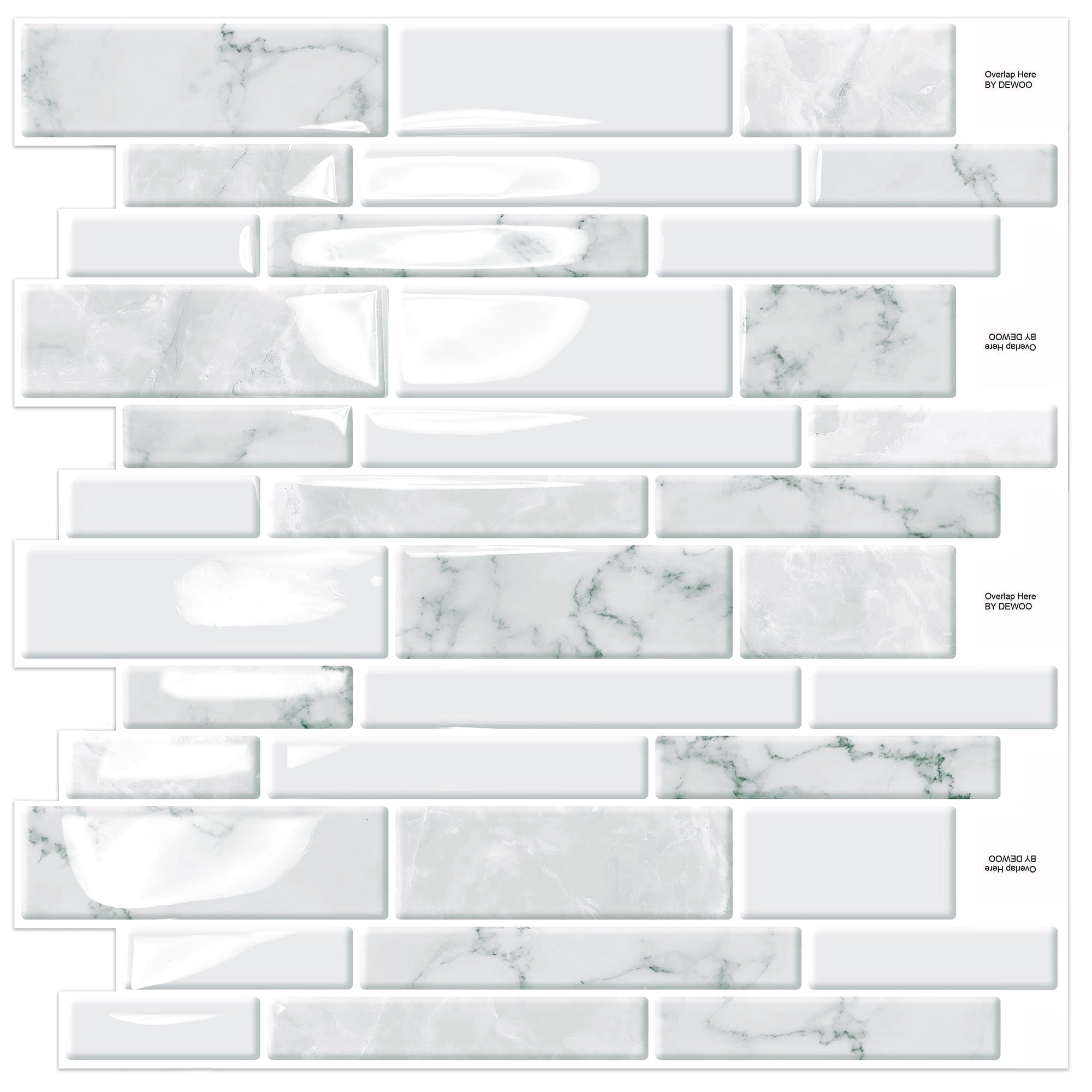 DEWOO 10 Sheets Peel and Stick Tile Backsplash, Stick on Wall Tiles, Self Adhesive Tile Sticker for Kitchen Backsplash and Bathroom(12"x12",White Marble)