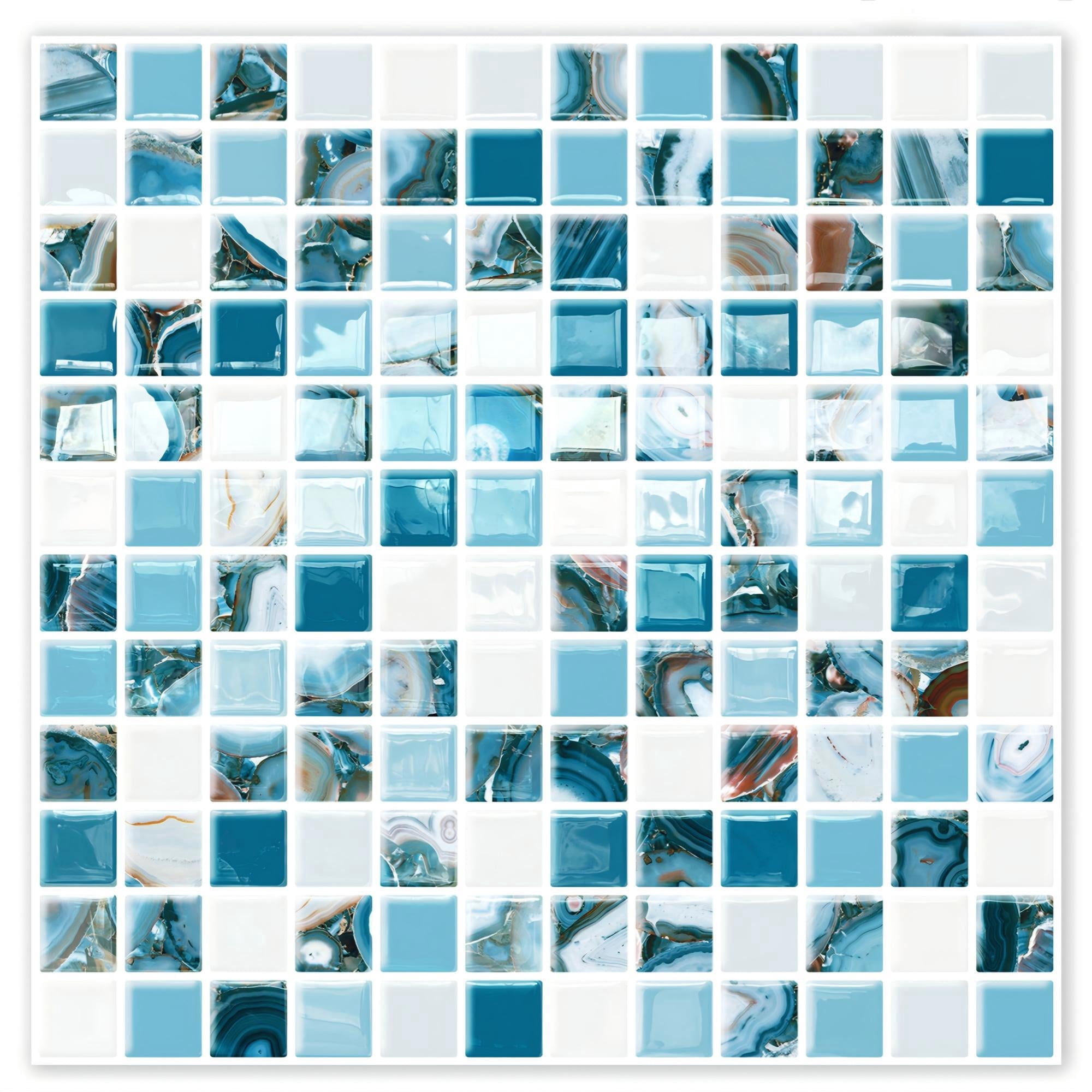 DEWOO 10 Sheet Thicker Mosaic Peel and Stick Backsplash Tile Removable Self Adhesive Wall Tiles for Bathroom Kitchen Counter (12"×12",Blue)