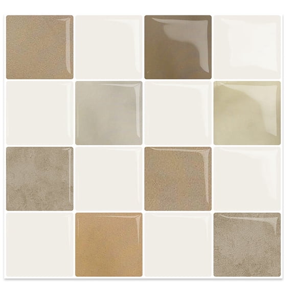 DEWOO 10 Sheet Thicker Peel and Stick Backsplash, Self-Adhesive Wall Tiles for Kitchen Bathroom, Vinyl Material, Easy to Install, 12"x12", Light Brown
