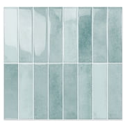 DEWOO 10 Sheet Thicker Peel and Stick Backsplash Tile,3D Self Adhesive Wall Tiles Stick on Backsplash for Kitchen,Bathroom,Camper 12 12,Light Blue