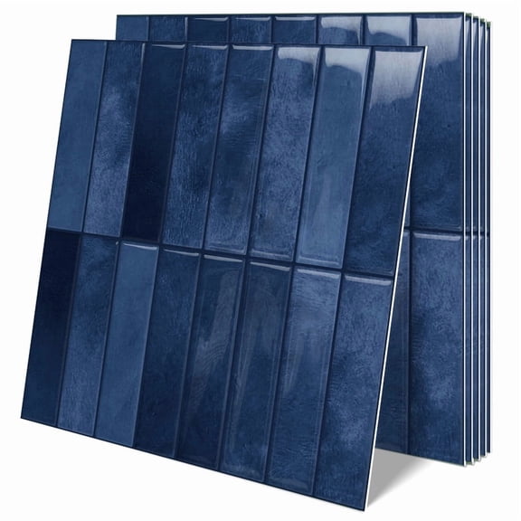 DEWOO 10 Sheet Thicker Peel and Stick Backsplash Tile,3D Self Adhesive Wall Tiles Stick on Backsplash for Kitchen,Bathroom,Camper (12"×12",Dark Blue)