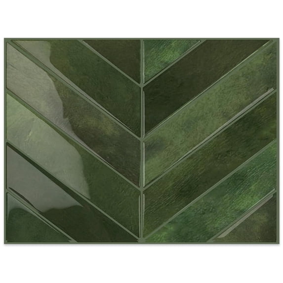 DEWOO 10 Sheets Herringbone Peel and Stick Backsplash, Thicker Rectangular Vinyl Stick-On Wall Tiles, 3D Adhesive Waterproof Wall Tiles for Kitchen, Bathroom, Living Room(Dark Green,12.6”x10”)