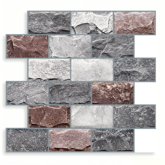 DEWOO 10 Sheets Peel and Stick Tile Backsplash for Kitchen Wall Tile, Self Adhesive Brick Backsplash Subway Tiles Backsplash, Stick on Tiles Kitchen Backsplash(Gray Brown,10.6"x10")