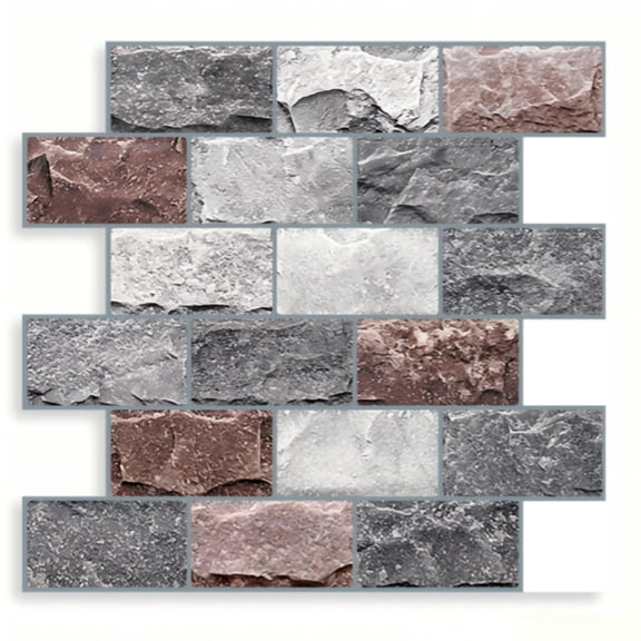 DEWOO 10 Sheets Peel and Stick Tile Backsplash for Kitchen Wall Tile, Self Adhesive Brick Backsplash Subway Tiles Backsplash, Stick on Tiles Kitchen Backsplash(Gray Brown,10.6"x10")