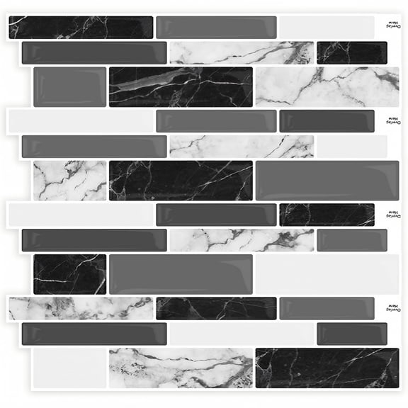 DEWOO 10 Sheets Peel and Stick Tile Backsplash, Stick on Wall Tiles, Self Adhesive Tile Sticker for Kitchen Backsplash and Bathroom(12"x12",Black Marble)