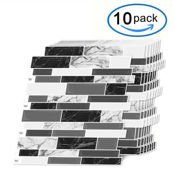 DEWOO 10 Sheets Peel and Stick Tile Backsplash, Stick on Wall Tiles, Self Adhesive Tile Sticker for Kitchen Backsplash and Bathroom(12"x12",Black Marble)