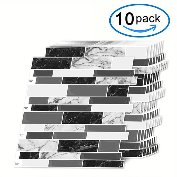 DEWOO 10 Sheets Peel and Stick Tile Backsplash, Stick on Wall Tiles, Self Adhesive Tile Sticker for Kitchen Backsplash and Bathroom(12"x12",Black Marble)