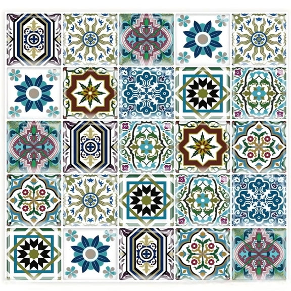 DEWOO 10PCS Mandala Tile Stickers, Peel and Stick Self Adhesive Removable Moroccan Tiles Backsplash Waterproof Oil Proof for Bathroom & Kitchen Wall Stickers Home Decor