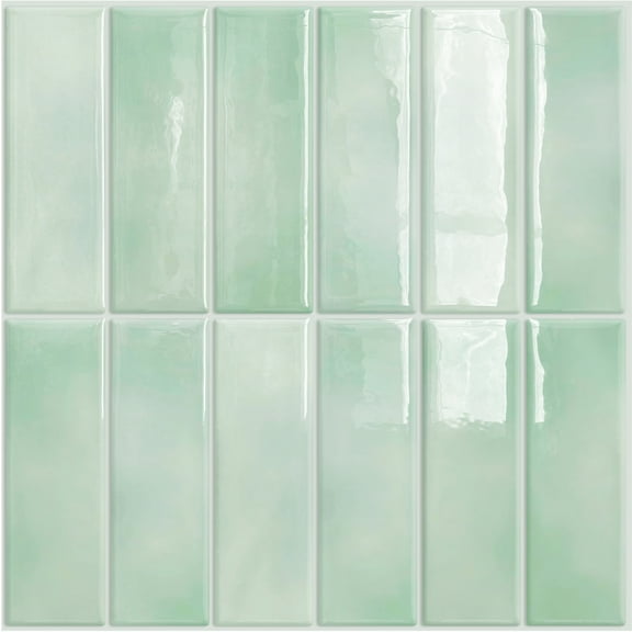 DEWOO 10pcs Peel and Stick Backsplash Wall Tiles, Extra Thick 3D Wall Panels, Heat & Water Resistant, Easy DIY Kitchen, Bathroom, Laundry, Fireplace & Rental Home Wall Décor (Light Green, 12"×12")
