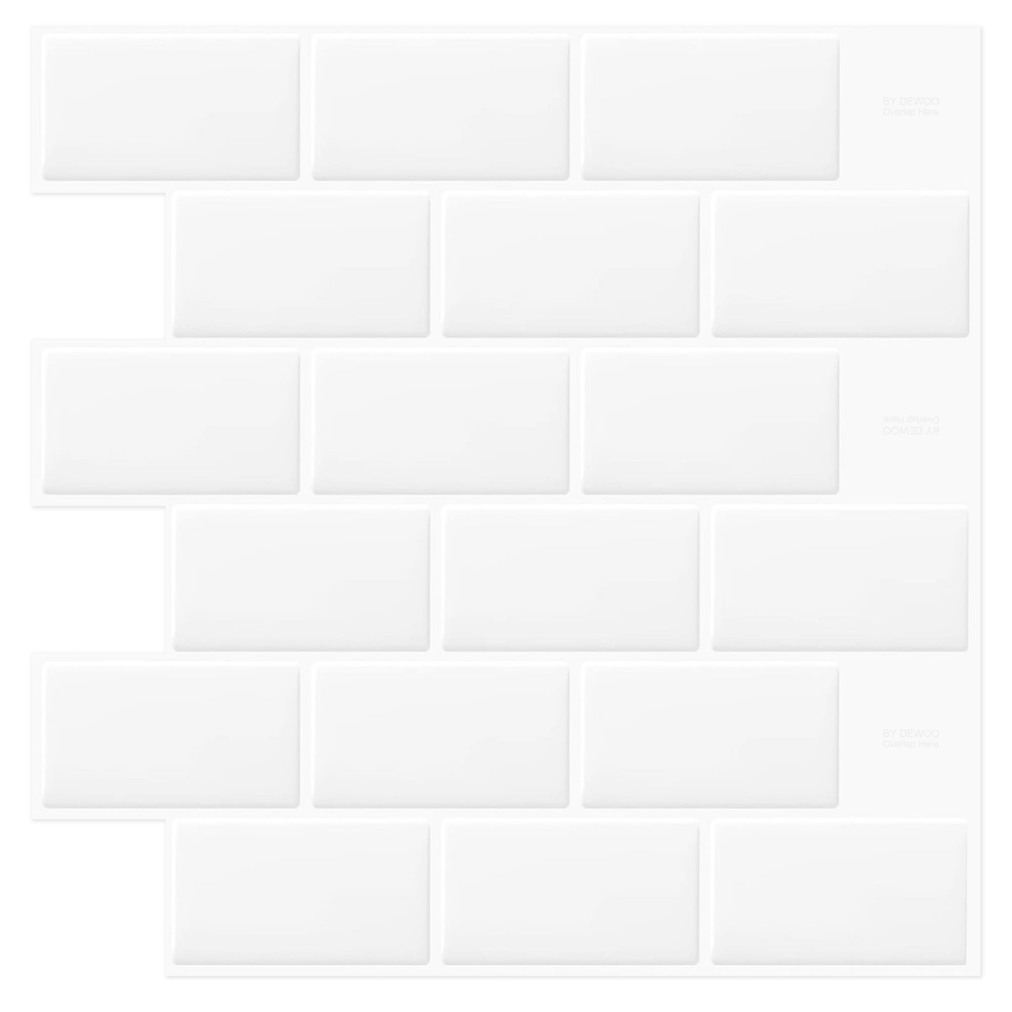 DEWOO Peel and Stick Backsplash - 10 Sheets of 12"×12" - 3D Adhesive Peel and Stick Tile Backsplash for Kitchen, Bathroom, Wall Tile, White