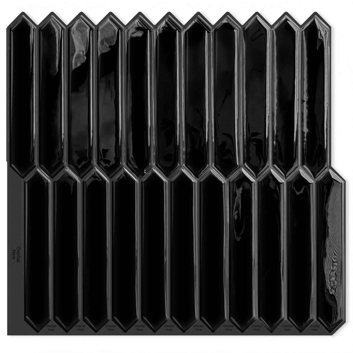 DEWOO Black Long Hexagon Tile Peel and Stick Backsplash, 10 Sheets Self-Adhesive Wall Tiles Stick on Back Splash for Kitchen, Bathroom, Fireplace,RV(12"×12")