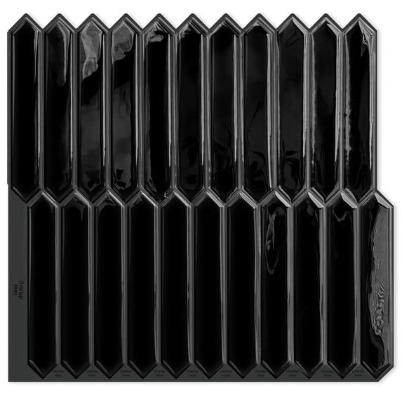 DEWOO Black Long Hexagon Tile Peel and Stick Backsplash, 10 Sheets Self-Adhesive Wall Tiles Stick on Back Splash for Kitchen, Bathroom, Fireplace,RV(12"×12")