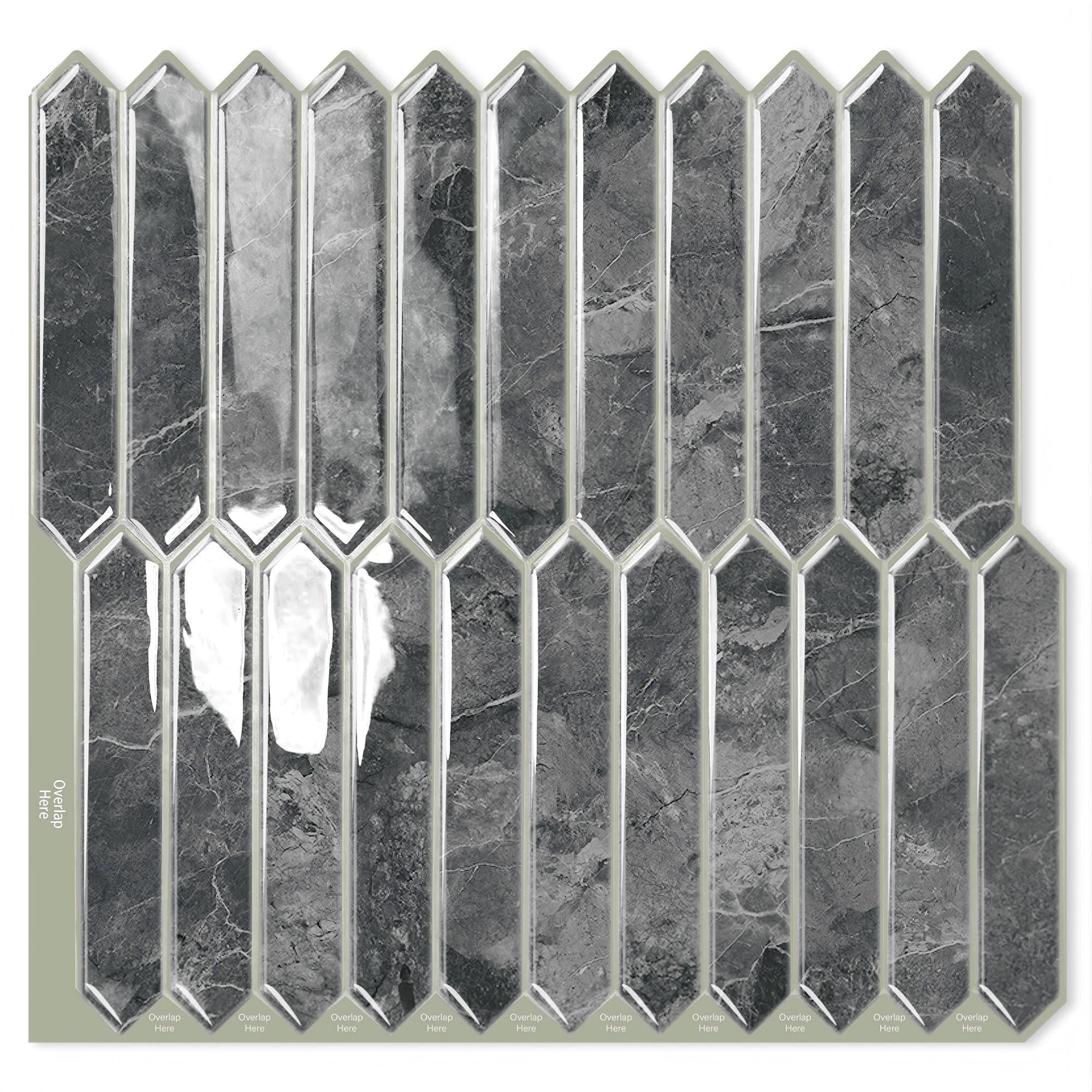 DEWOO Gray Long Hexagon Tile Peel and Stick Backsplash, 10 Sheets Self-Adhesive Wall Tiles Stick on Back Splash for Kitchen, Bathroom, Fireplace,RV(12"×12")
