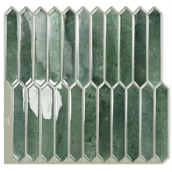 DEWOO Green Long Hexagon Tile Peel and Stick Backsplash, 10 Sheets Self-Adhesive Wall Tiles Stick on Back Splash for Kitchen, Bathroom, Fireplace,RV(12"×12")