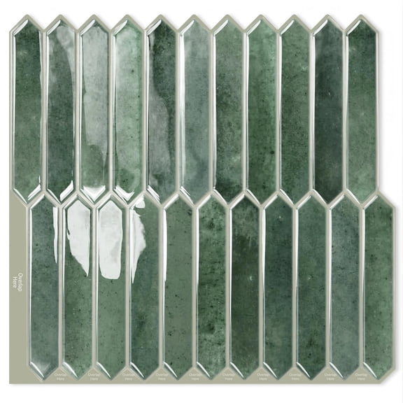 DEWOO Green Long Hexagon Tile Peel and Stick Backsplash, 10 Sheets Self-Adhesive Wall Tiles Stick on Back Splash for Kitchen, Bathroom, Fireplace,RV(12"×12")
