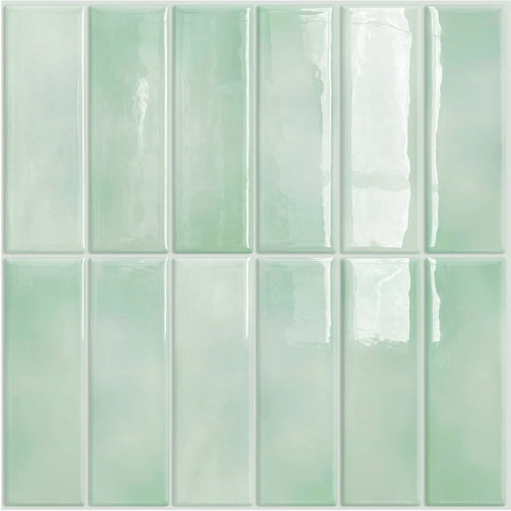 DEWOO 10pcs Peel and Stick Backsplash Wall Tiles, Extra Thick 3D Wall Panels, Heat & Water Resistant, Easy DIY Kitchen, Bathroom, Laundry, Fireplace & Rental Home Wall Décor (Light Green, 12"×12")