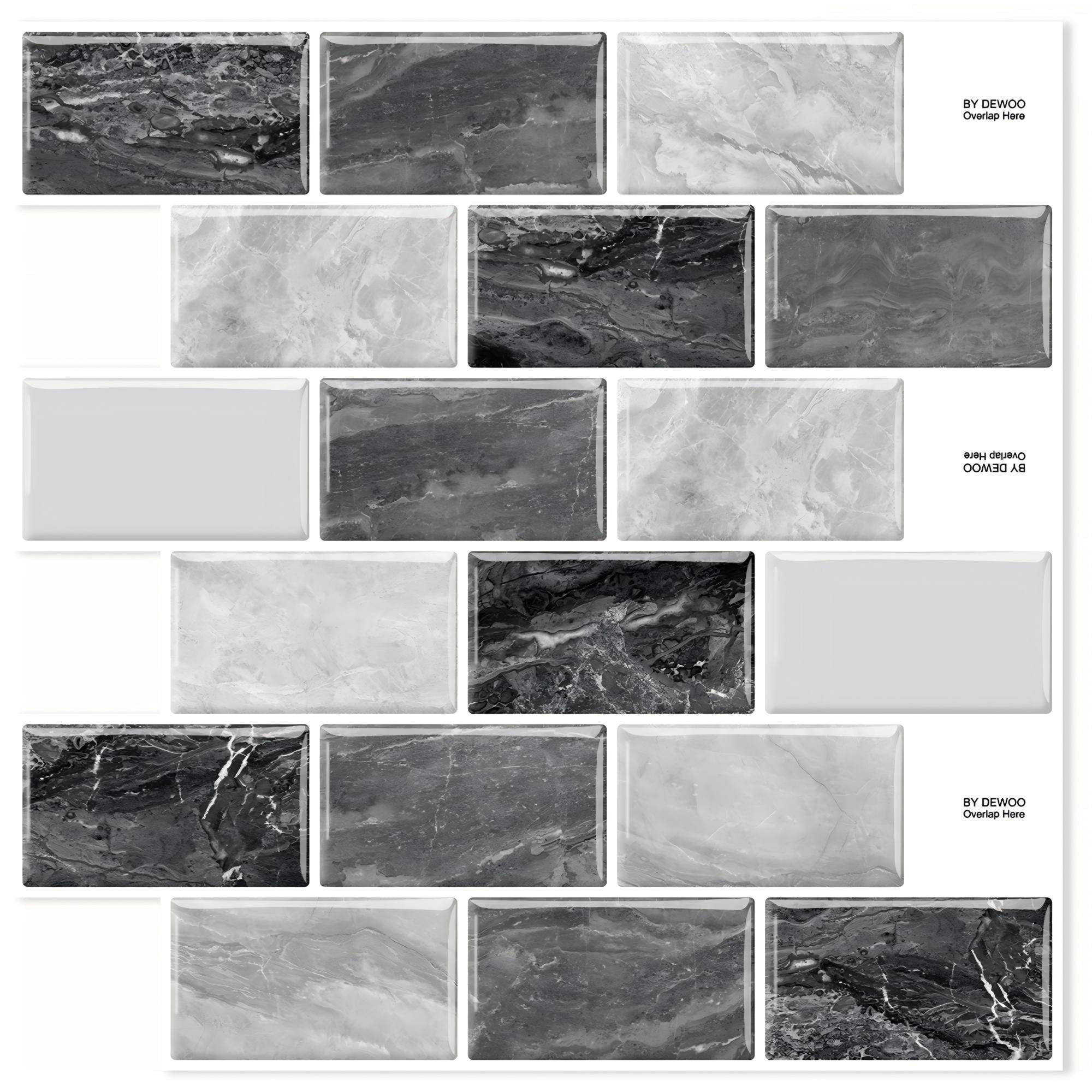 DEWOO Peel and Stick Backsplash - 10 Sheets of 12"×12" - 3D Adhesive Peel and Stick Tile Backsplash for Kitchen, Bathroom, Wall Tile, Black Gray