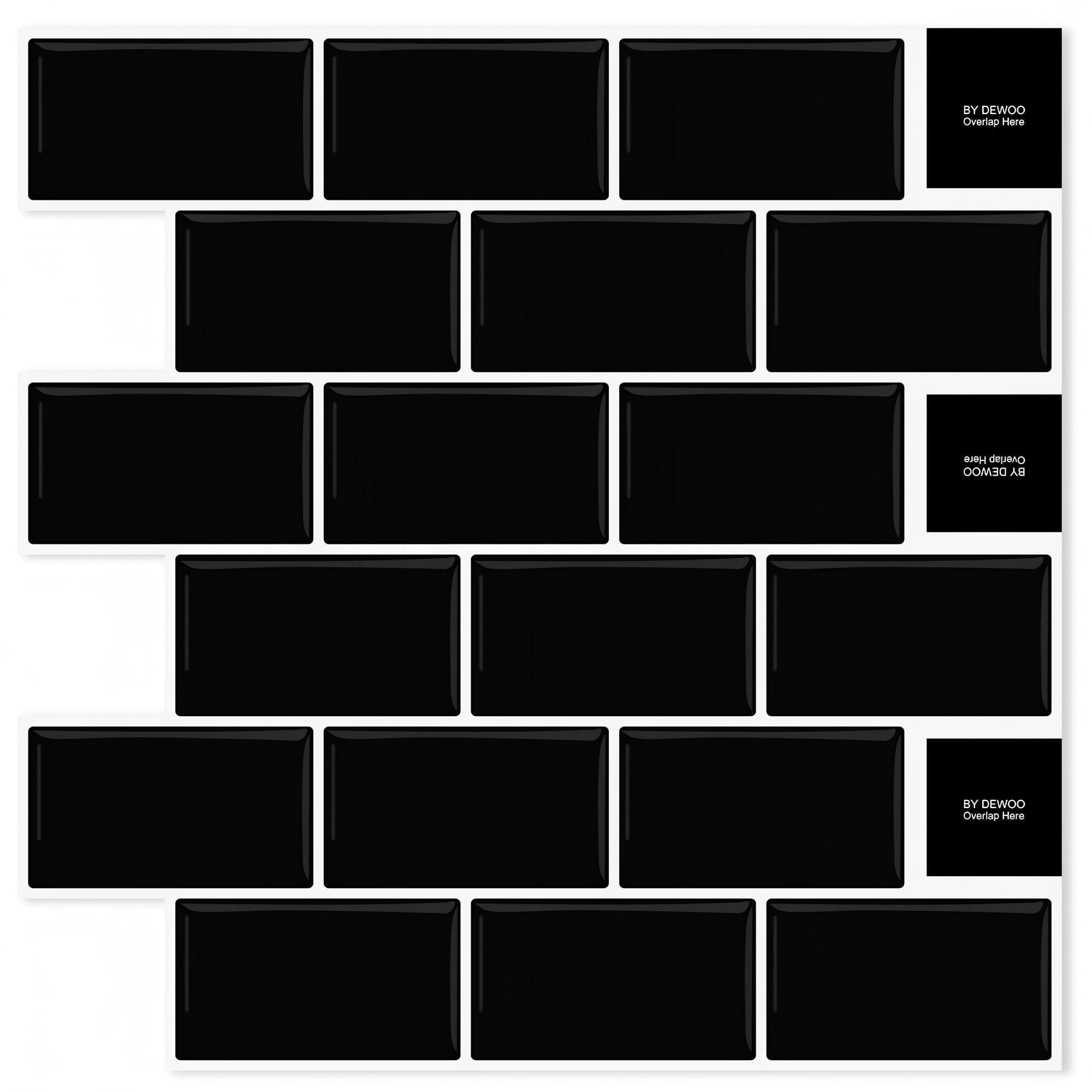 DEWOO Peel and Stick Backsplash - 10 Sheets of 12"×12" - 3D Adhesive Peel and Stick Tile Backsplash for Kitchen, Bathroom, Wall Tile, Black