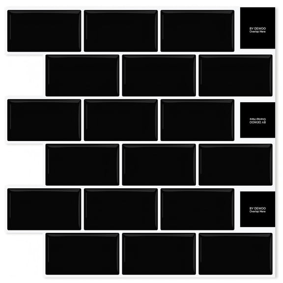 DEWOO Peel and Stick Backsplash - 10 Sheets of 12"×12" - 3D Adhesive Peel and Stick Tile Backsplash for Kitchen, Bathroom, Wall Tile, Black