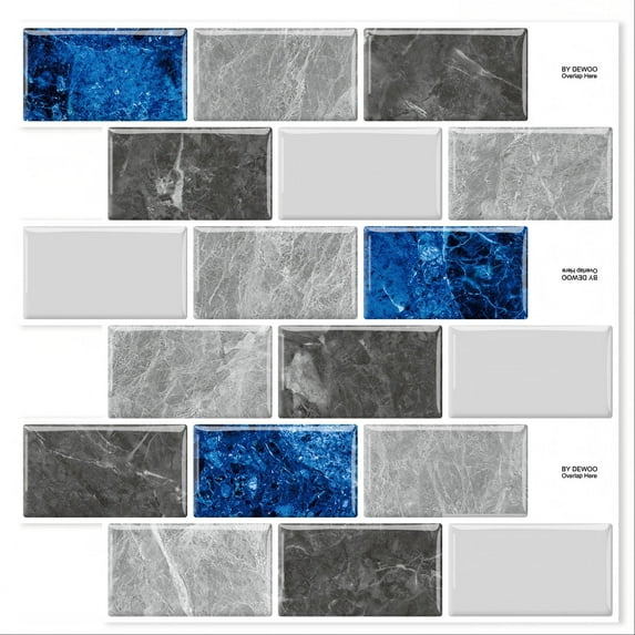 DEWOO Peel and Stick Backsplash - 10 Sheets of 12"×12" - 3D Adhesive Peel and Stick Tile Backsplash for Kitchen, Bathroom, Wall Tile, Blue Gray