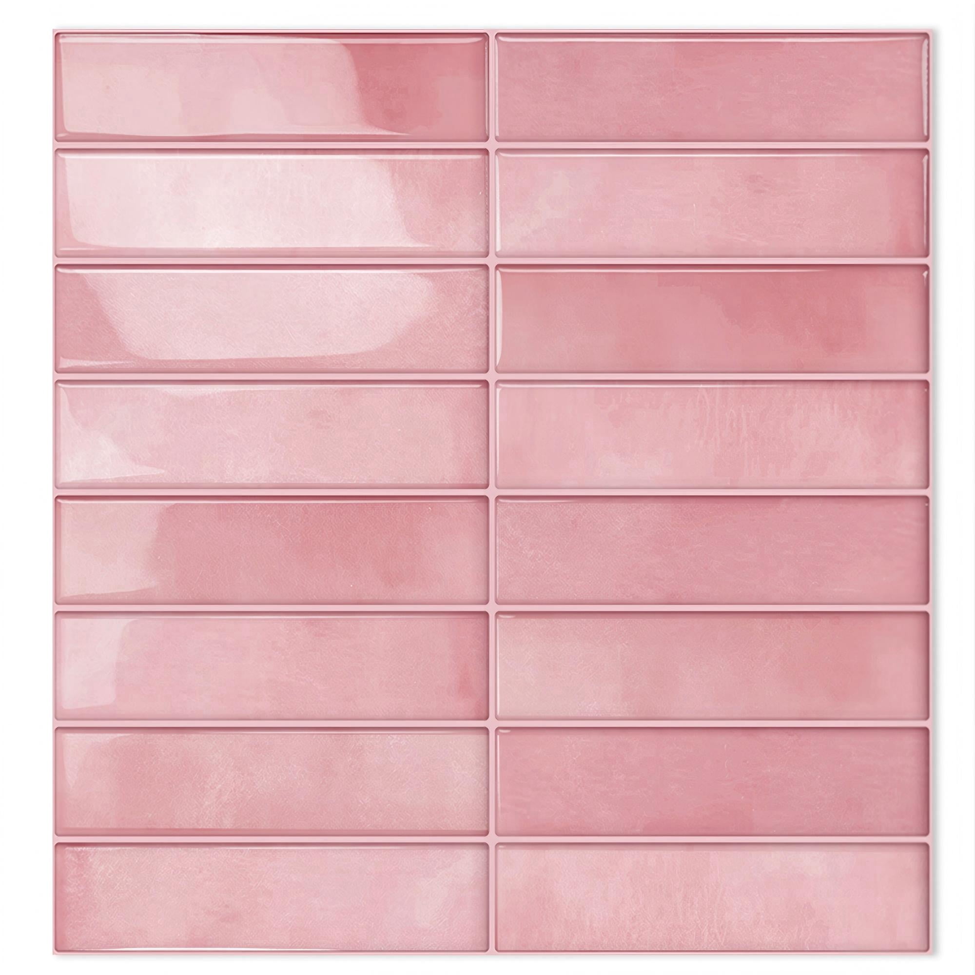 DEWOO Peel and Stick Backsplash - 10 Sheets of 12"×12" - 3D Adhesive Peel and Stick Tile Backsplash for Kitchen, Bathroom, Wall Tile, Pink