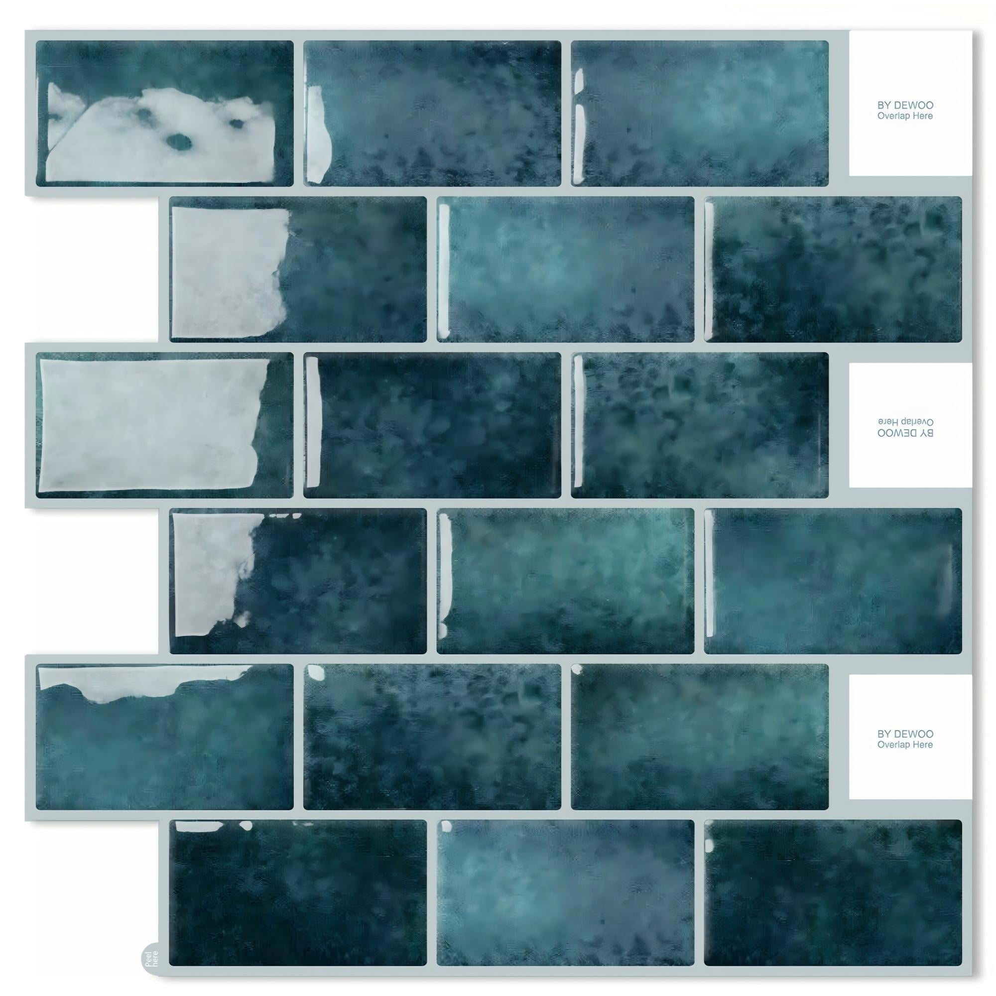 DEWOO Peel and Stick Backsplash - 10 Sheets of 12"×12" - 3D Adhesive Peel and Stick Tile Backsplash for Kitchen, Bathroom, Wall Tile, Blue