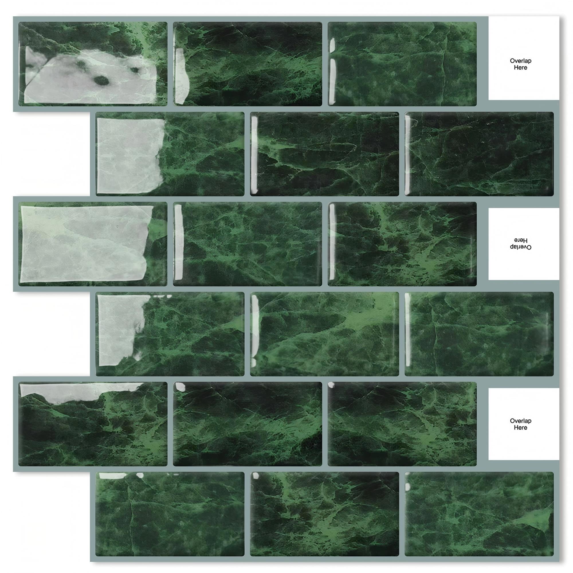 DEWOO Peel and Stick Backsplash - 10 Sheets of 12"×12" - 3D Adhesive Peel and Stick Tile Backsplash for Kitchen, Bathroom, Wall Tile, Green