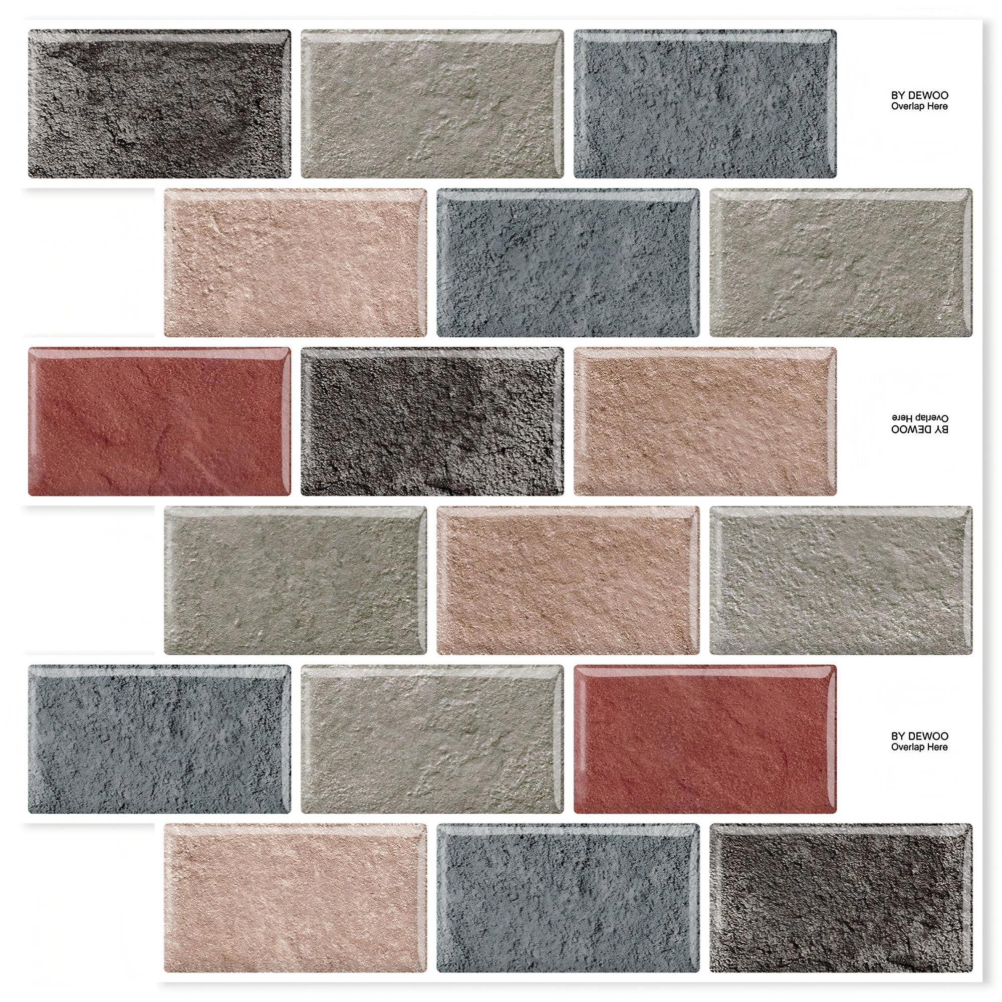 DEWOO Peel and Stick Backsplash - 10 Sheets of 12"×12" - 3D Adhesive Peel and Stick Tile Backsplash for Kitchen, Bathroom, Wall Tile, Multicolor
