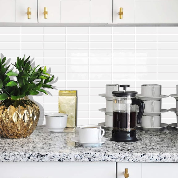 DEWOO Peel and Stick Backsplash - 10 Sheets of 12"×12" - 3D Adhesive Peel and Stick Tile Backsplash for Kitchen, Bathroom, Wall Tile, White