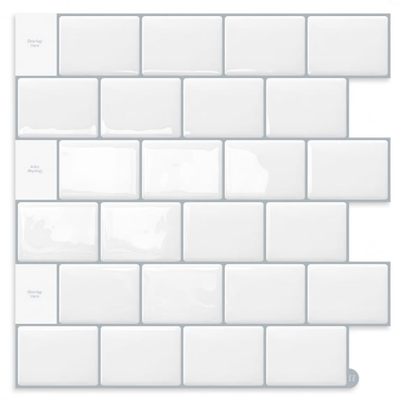 DEWOO Peel and Stick Backsplash - 10 Sheets of 12"×12" - 3D Adhesive Peel and Stick Tile Backsplash for Kitchen, Bathroom, Wall Tile, White