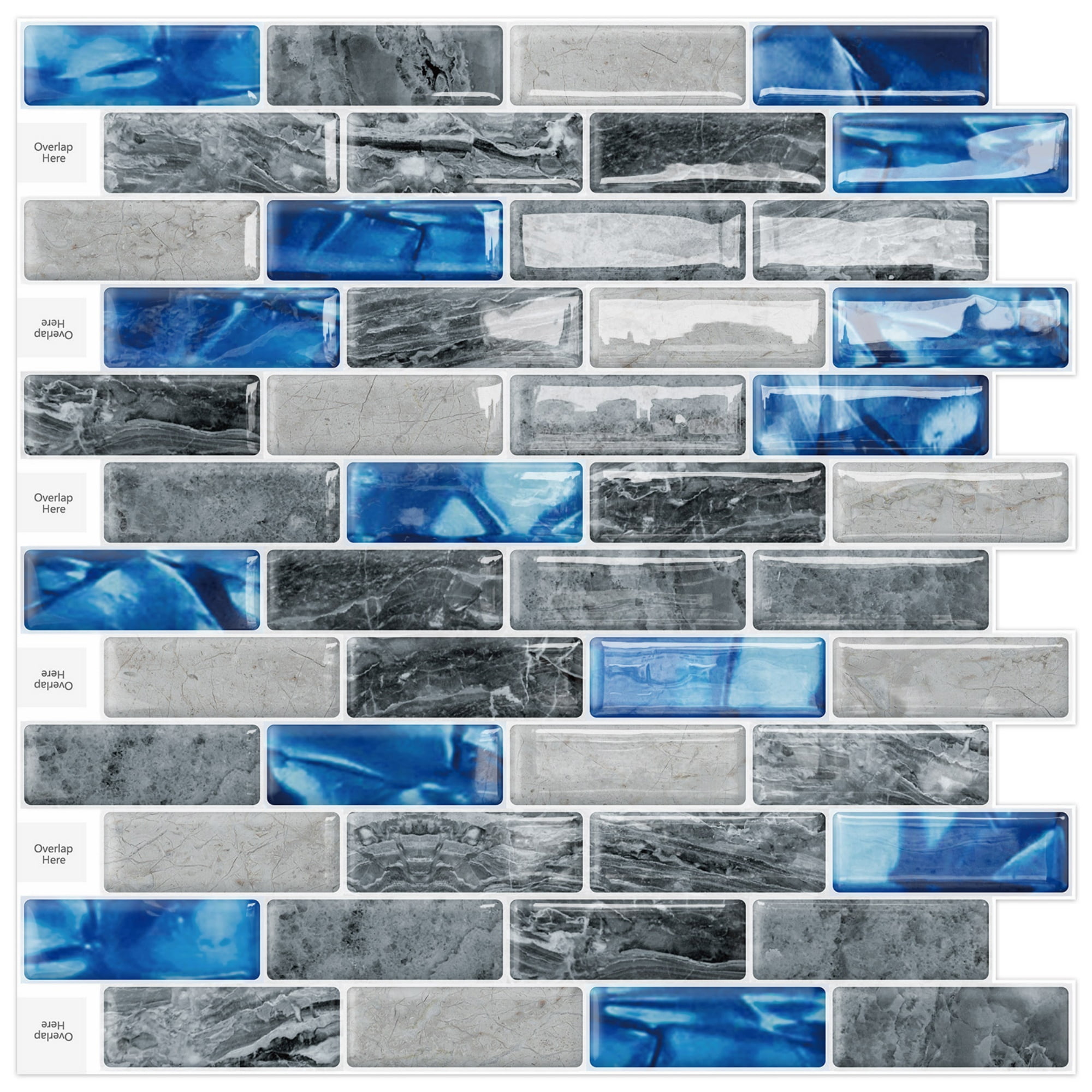 DEWOO Blue Peel and Stick Tile Backsplash, 3D Adhesive Peel and Stick Tile Backsplash for Kitchen, Bathroom, Wall Tile, 10-Sheet (12"x 12")