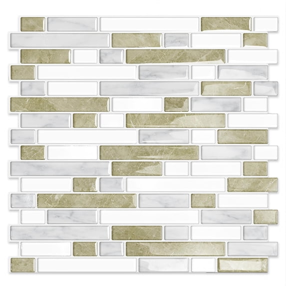 DEWOO Peel and Stick on Self Adhesive Backsplash Wall Marble Tiles Stickers 3D for Kitchen Bathroom,Beige White (10-Sheet, 12"×12")