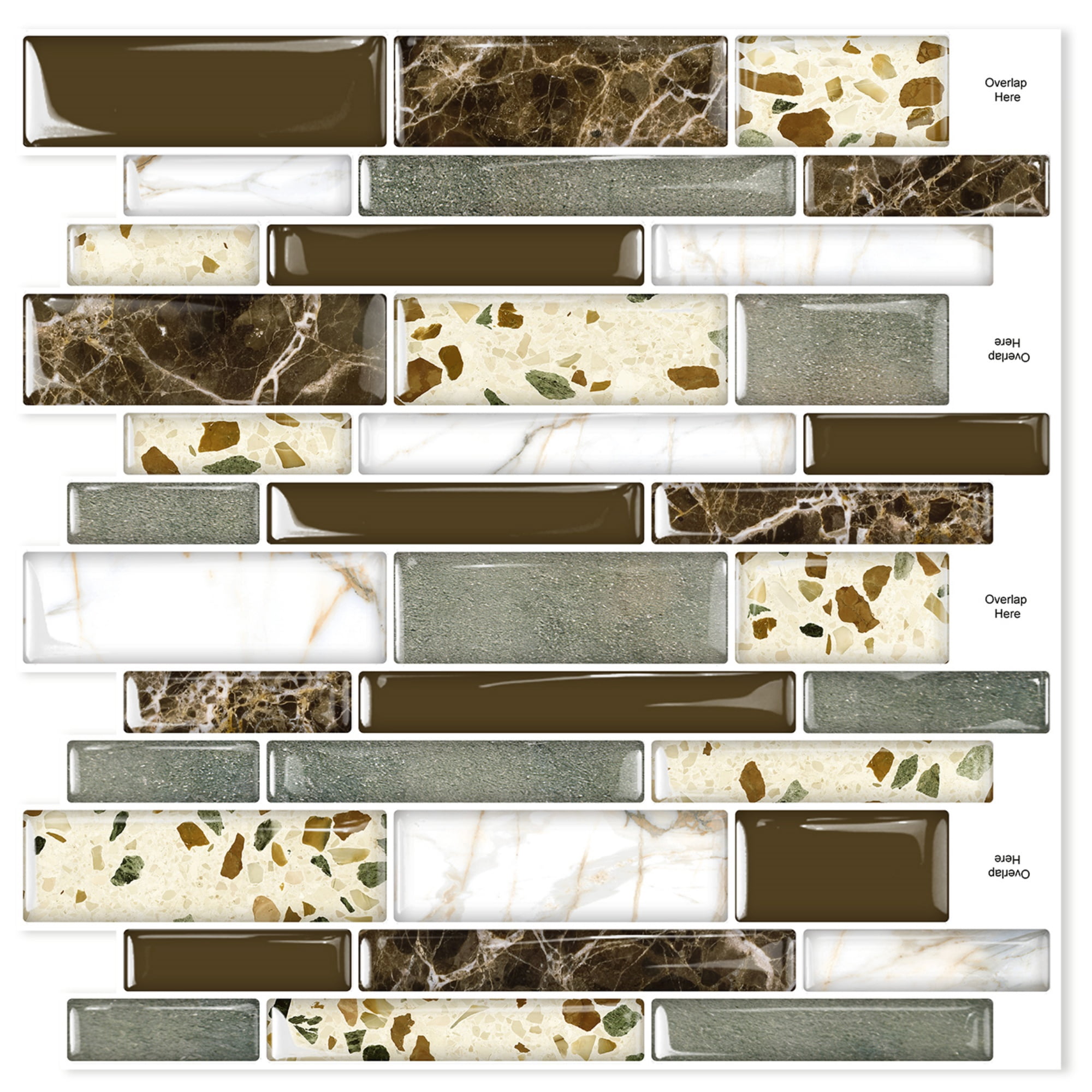 DEWOO Peel and Stick on Self Adhesive Backsplash Wall Marble Tiles Stickers 3D for Kitchen Bathroom,Brown (10-Sheet, 12"×12")