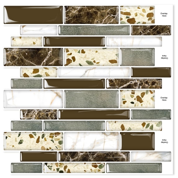 DEWOO Peel and Stick on Self Adhesive Backsplash Wall Marble Tiles Stickers 3D for Kitchen Bathroom,Brown (10-Sheet, 12"×12")