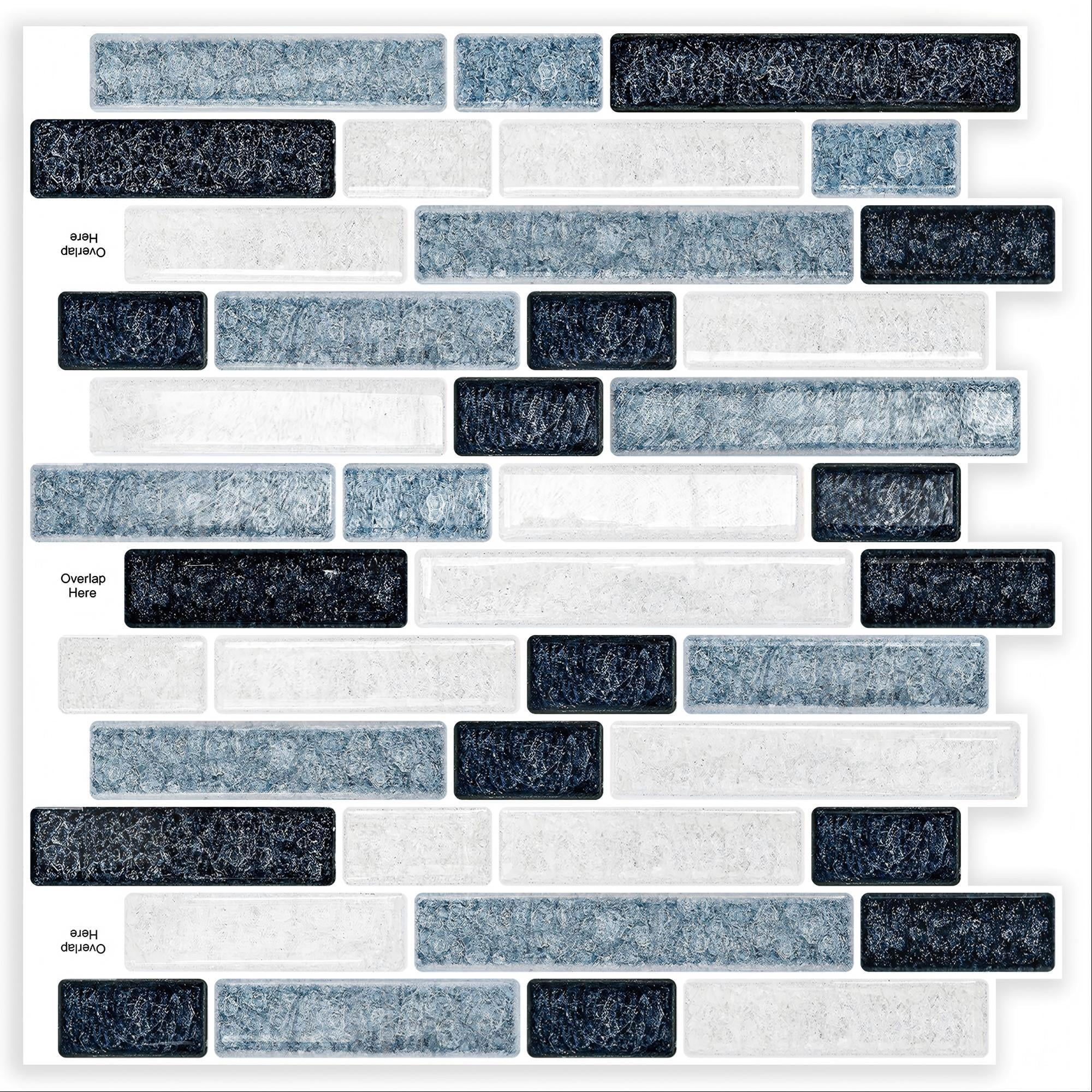 DEWOO Peel and Stick on Self Adhesive Backsplash Wall Marble Tiles Stickers 3D for Kitchen Bathroom,Dark Blue (10-Sheet, 12"×12")
