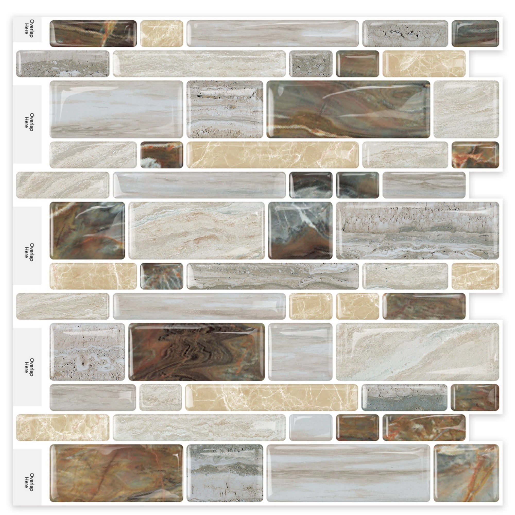 DEWOO Peel and Stick on Self Adhesive Backsplash Wall Marble Tiles Stickers 3D for Kitchen Bathroom,Earthy Brown (10-Sheet, 12"×12")