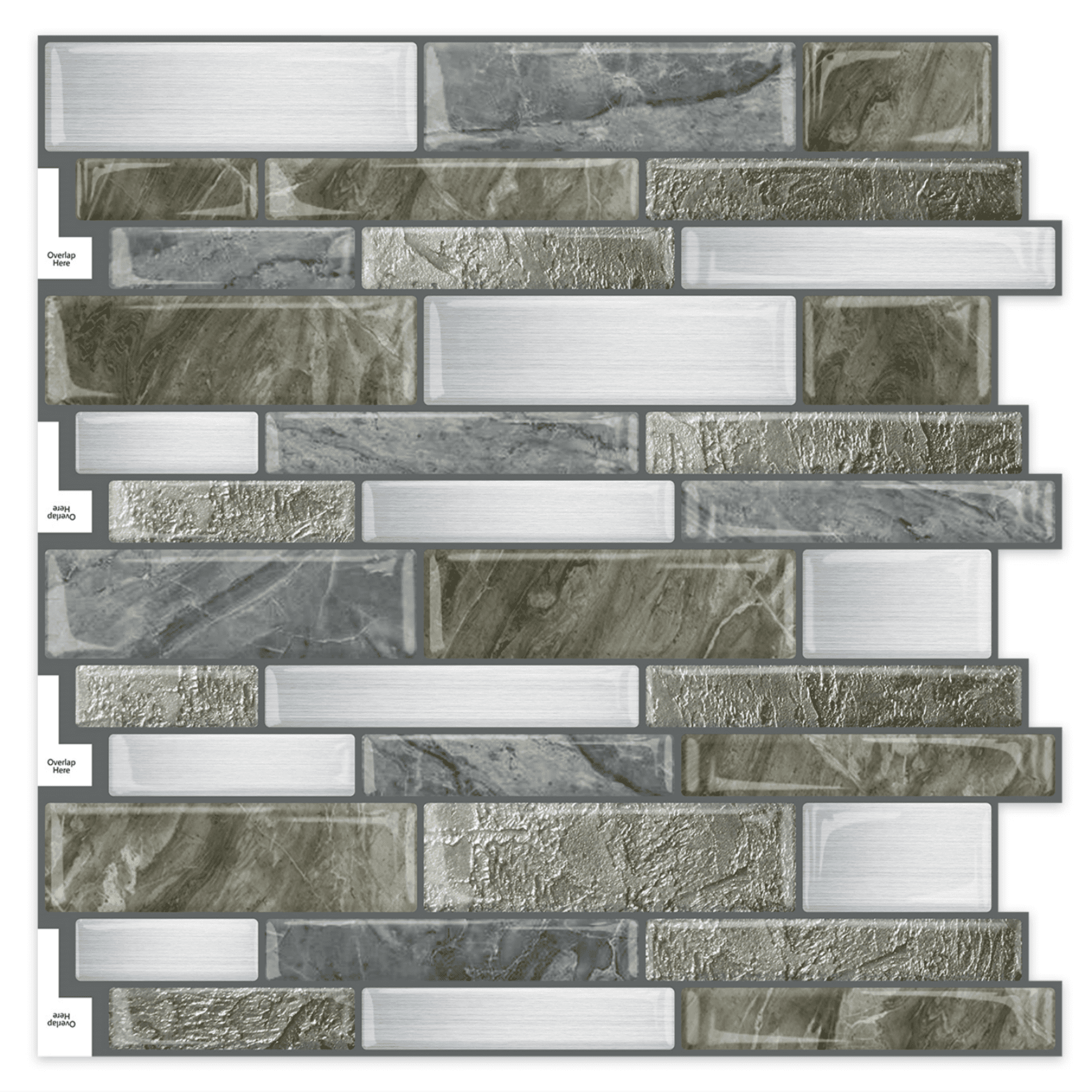 DEWOO Peel and Stick on Self Adhesive Backsplash Wall Marble Tiles Stickers 3D for Kitchen Bathroom,Gray Brown (10-Sheet, 12"×12")