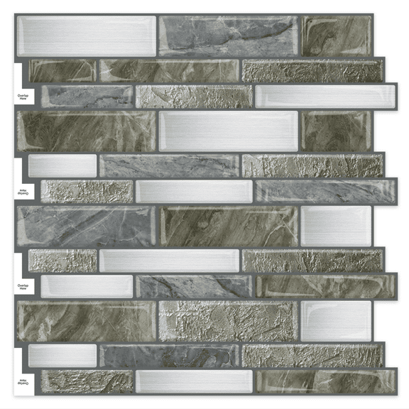 DEWOO Peel and Stick on Self Adhesive Backsplash Wall Marble Tiles Stickers 3D for Kitchen Bathroom,Gray Brown (10-Sheet, 12"×12")