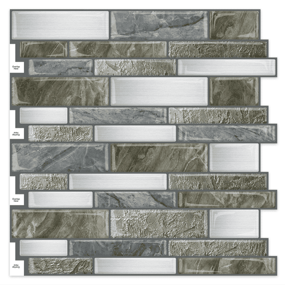 DEWOO Peel and Stick on Self Adhesive Backsplash Wall Marble Tiles Stickers 3D for Kitchen Bathroom,Gray Brown (10-Sheet, 12"×12")