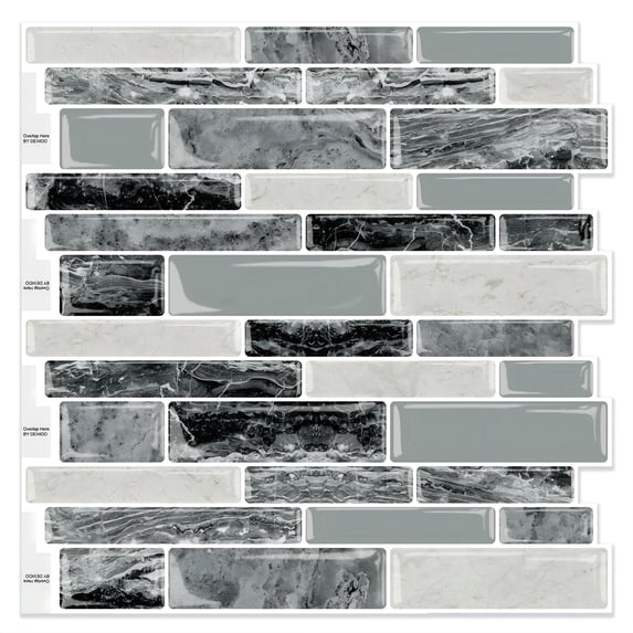 DEWOO Peel and Stick on Self Adhesive Backsplash Wall Marble Tiles Stickers 3D for Kitchen Bathroom,Grey (10-Sheet, 12"×12")