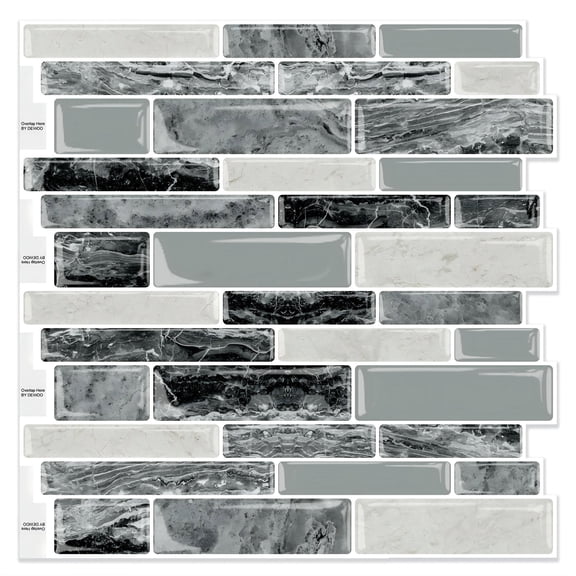 DEWOO Peel and Stick on Self Adhesive Backsplash Wall Marble Tiles Stickers 3D for Kitchen Bathroom,Grey (10-Sheet, 12"×12")