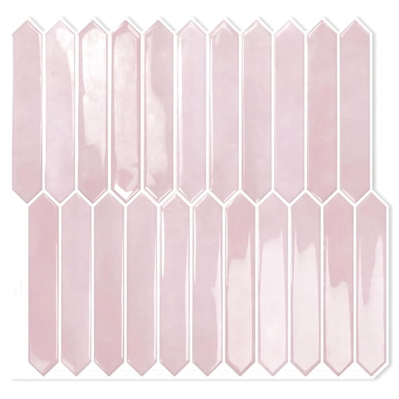 DEWOO Pink Long Hexagon Tile Peel and Stick Backsplash, 10 Sheets Self-Adhesive Wall Tiles Stick on Back Splash for Kitchen, Bathroom, Fireplace,RV(12"×12")