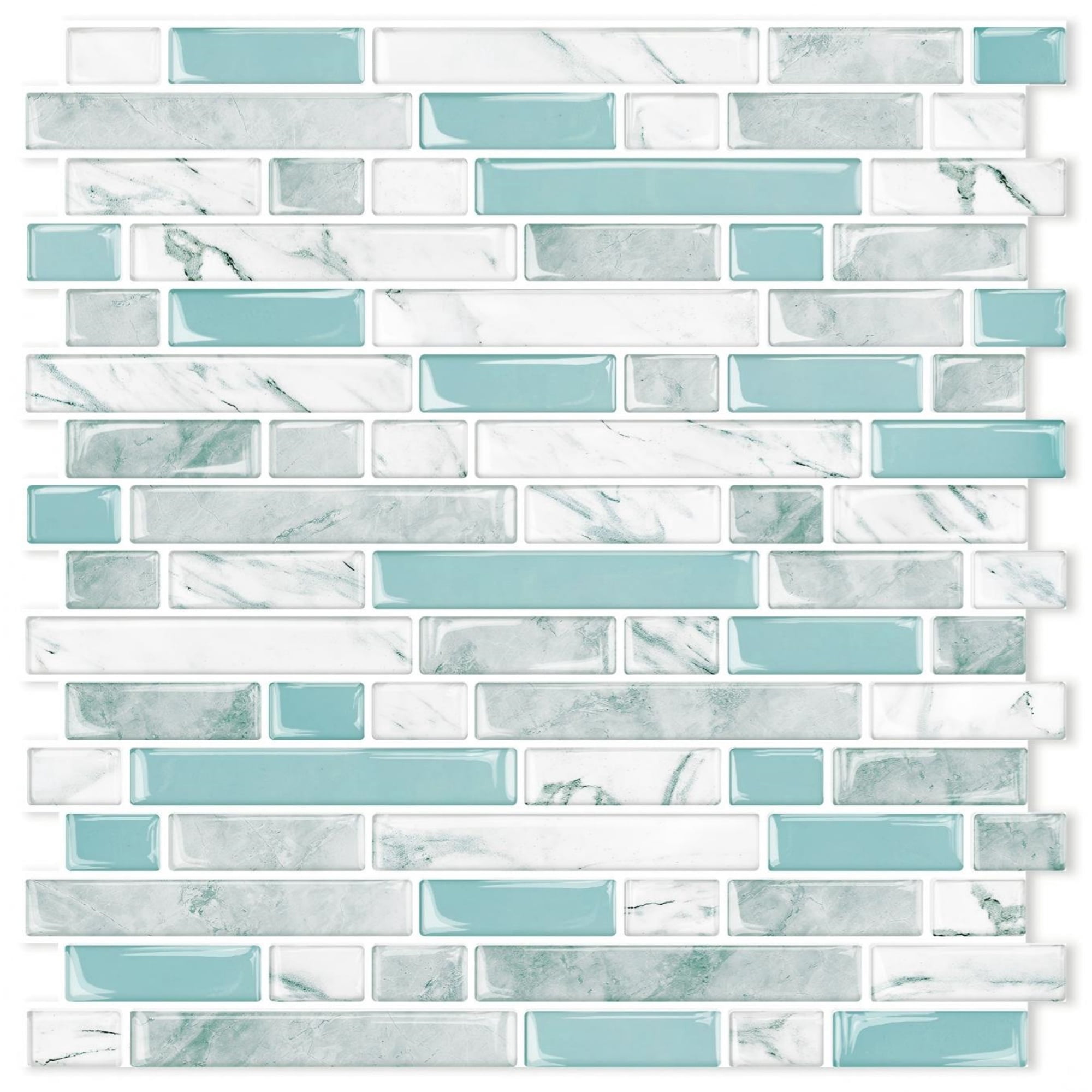 DEWOO Thick Kitchen Peel and Stick Tile Backsplash, Stick on Wall Tiles, 12"x12" Self Adhesive Sticky 3D Wall Marble Tiles Bathroom (10-Sheet，Light Blue)