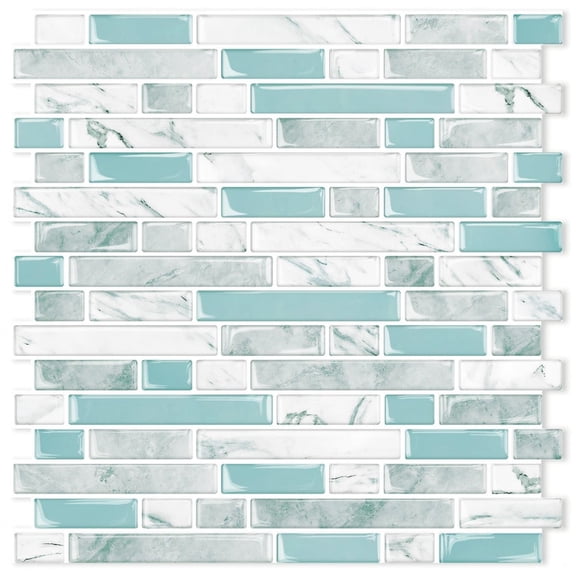 DEWOO Thick Kitchen Peel and Stick Tile Backsplash, Stick on Wall Tiles, 12"x12" Self Adhesive Sticky 3D Wall Marble Tiles Bathroom (10-Sheet，Light Blue)