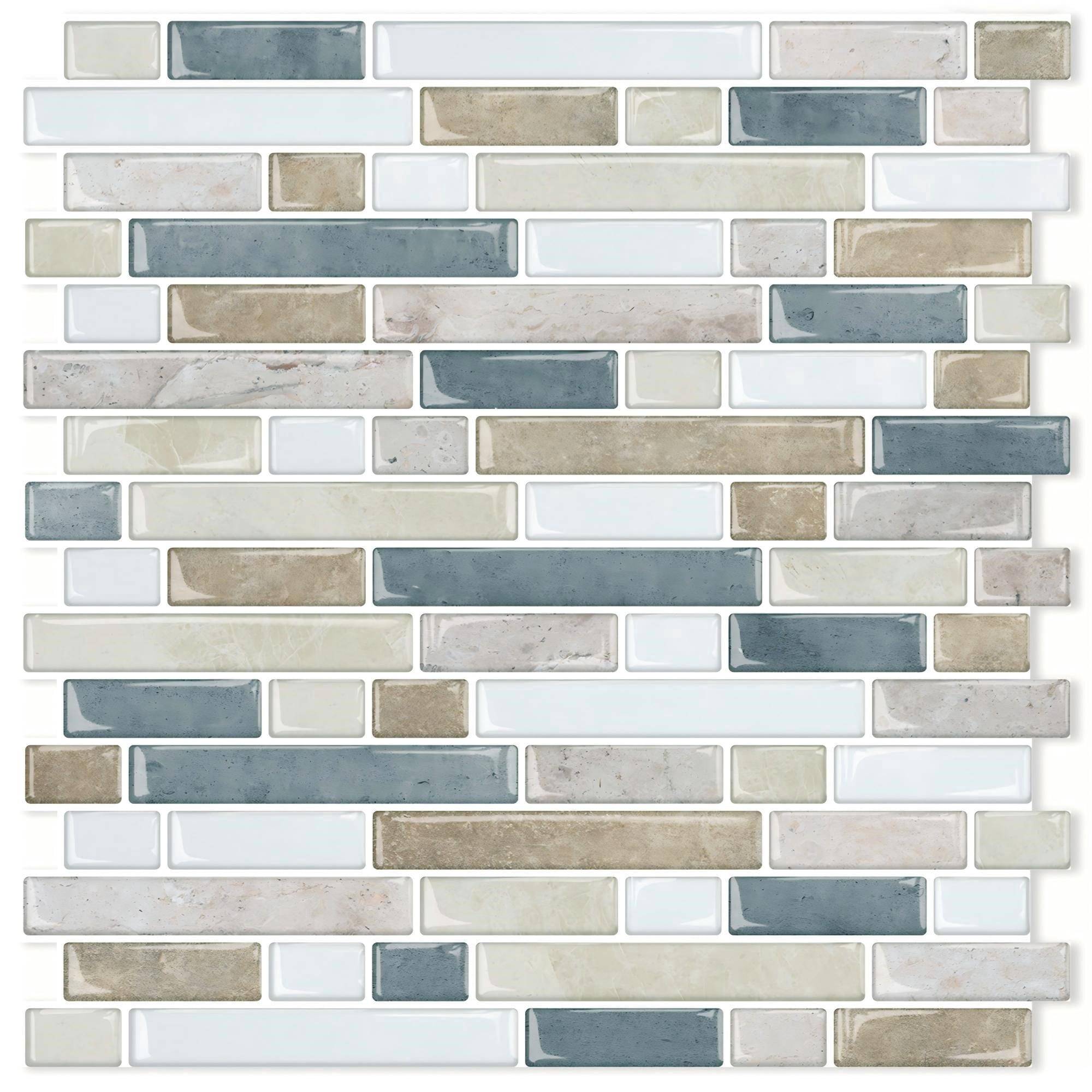 DEWOO Thick Kitchen Peel and Stick Tile Backsplash, Stick on Wall Tiles, 12"x12" Self Adhesive Sticky 3D Wall Marble Tiles Bathroom (10-Sheet，Light Brown)