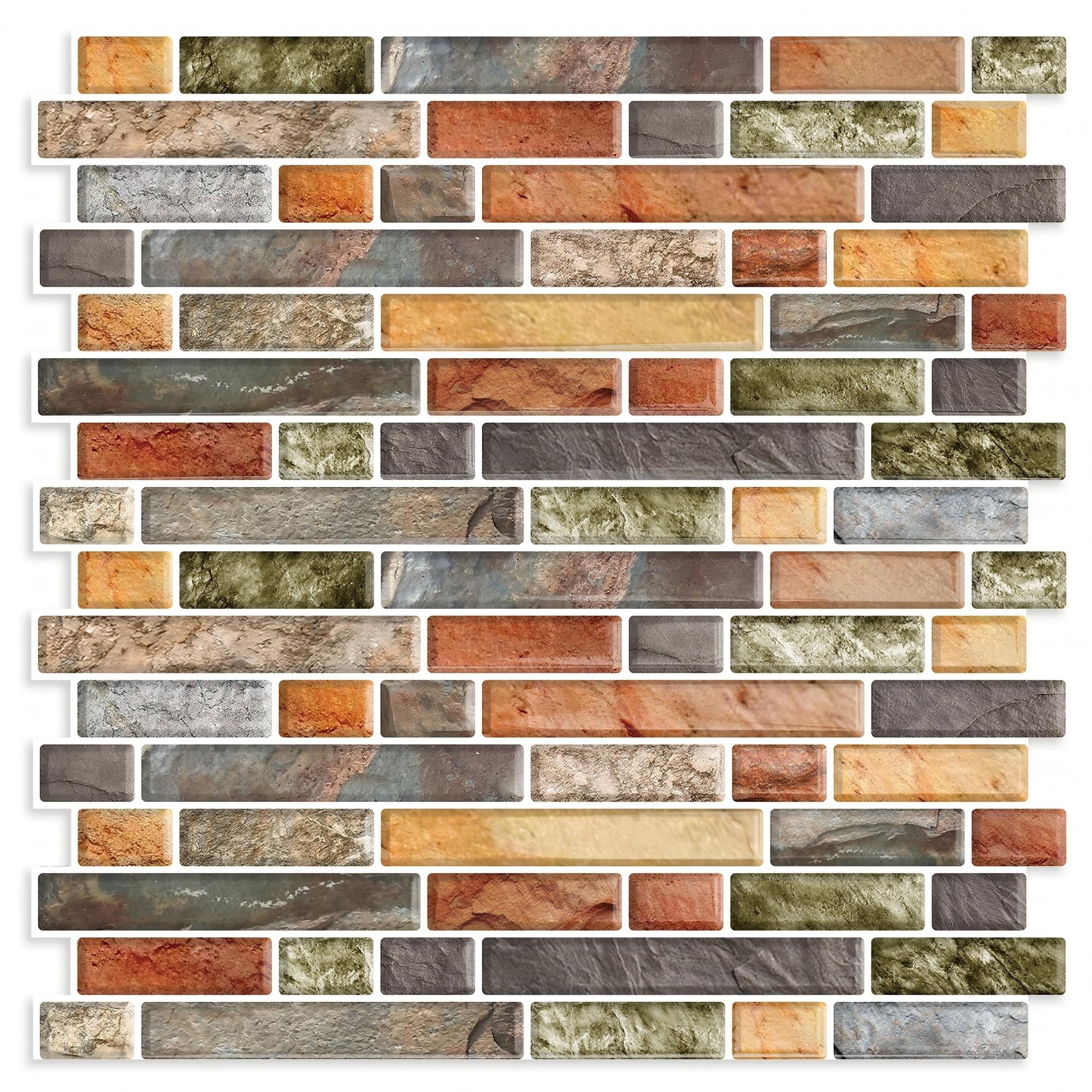 DEWOO Thick Kitchen Peel and Stick Tile Backsplash, Stick on Wall Tiles, 12"x12" Self Adhesive Sticky 3D Wall Marble Tiles Bathroom (10-Sheet，Multicolor)