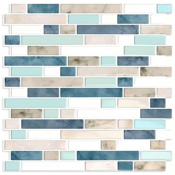 DEWOO Thick Kitchen Peel and Stick Tile Backsplash, Stick on Wall Tiles, 12"x12" Self Adhesive Sticky 3D Wall Marble Tiles Bathroom (10-Sheet,White Blue)