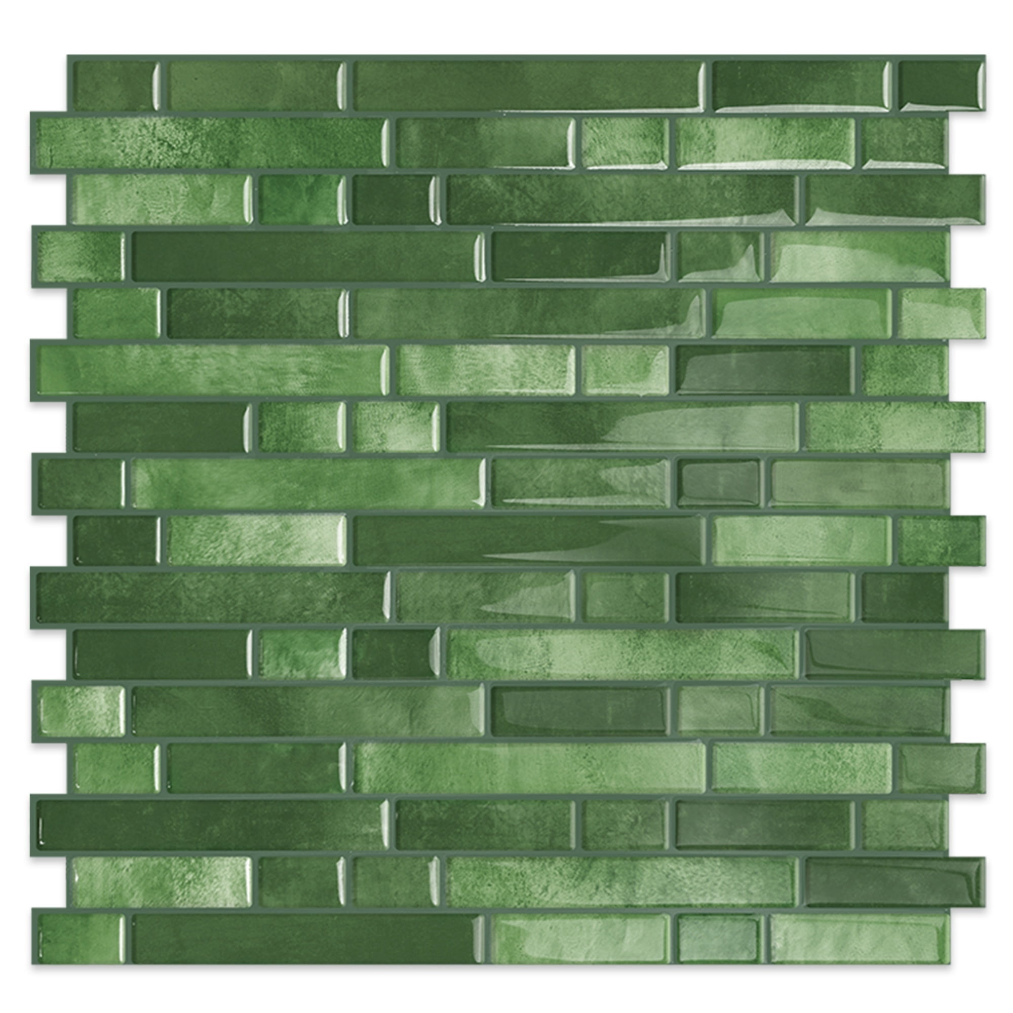 DEWOO Thick Kitchen Peel and Stick Tile Backsplash, Stick on Wall Tiles, 12"x12" Self Adhesive Sticky 3D Wall Marble Tiles Bathroom (10-Sheet，Green)